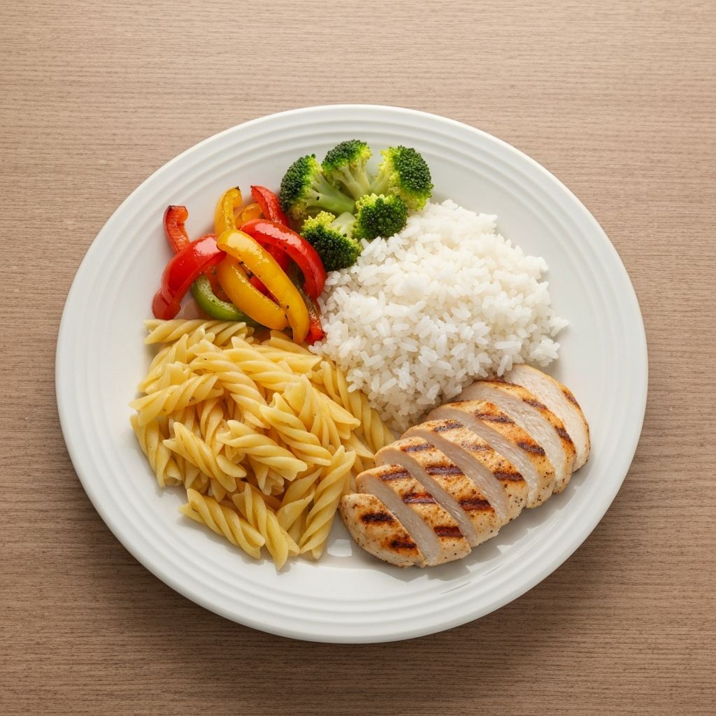 Standard dinner plate with measured food components